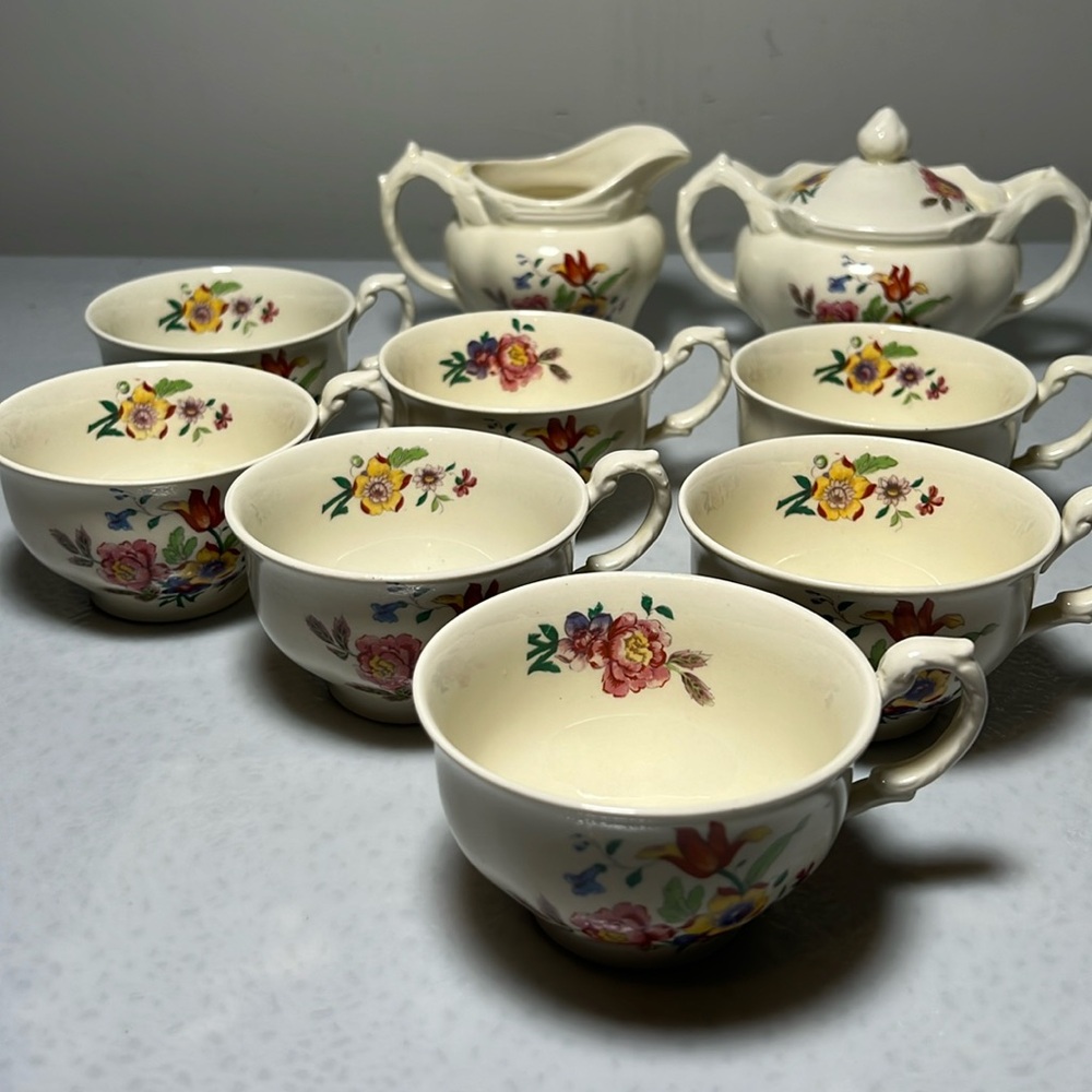 Vtg Creampetal Grindley England Cups Creamer/Covered Sugar Bowl The Maywood